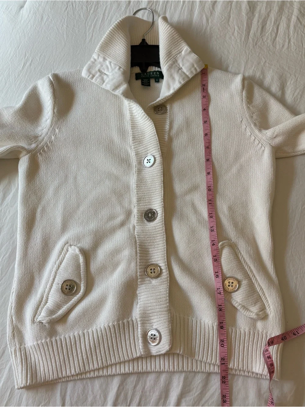 Lauren Ralph Lauren Women’s White/ Cream Button-Up Knit Sweater